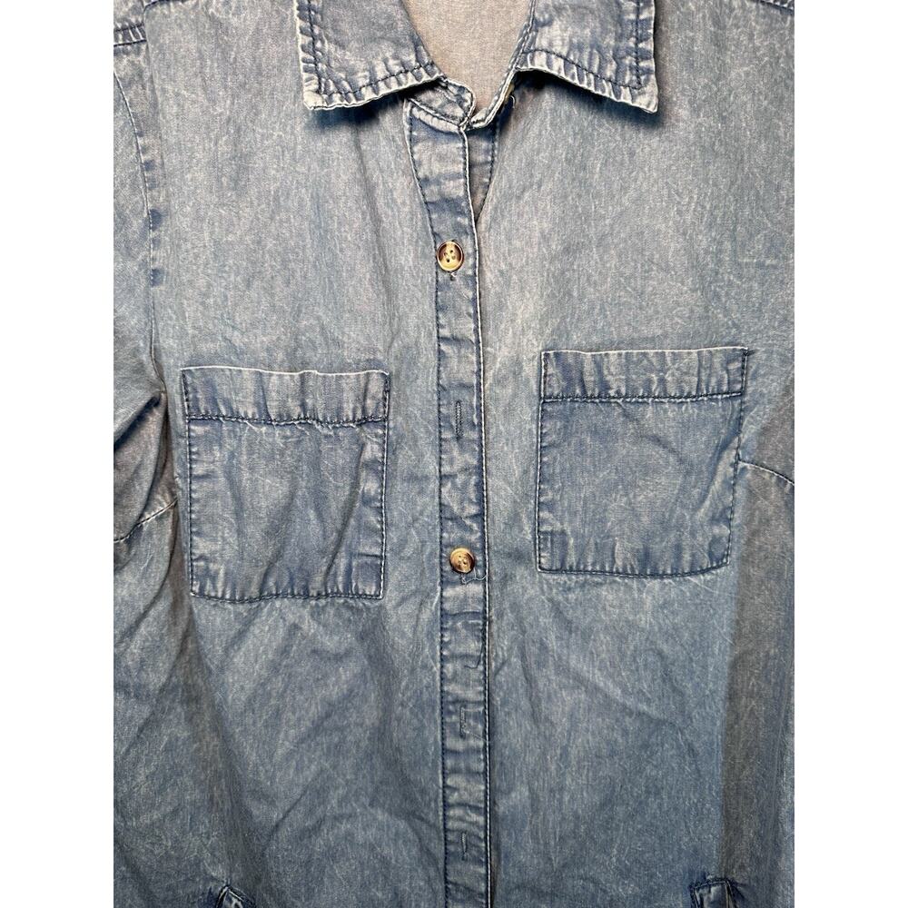 MPH Collection Blue Denim Shirt Dress S Collared Button Front Pockets Knee - Picture 3 of 9